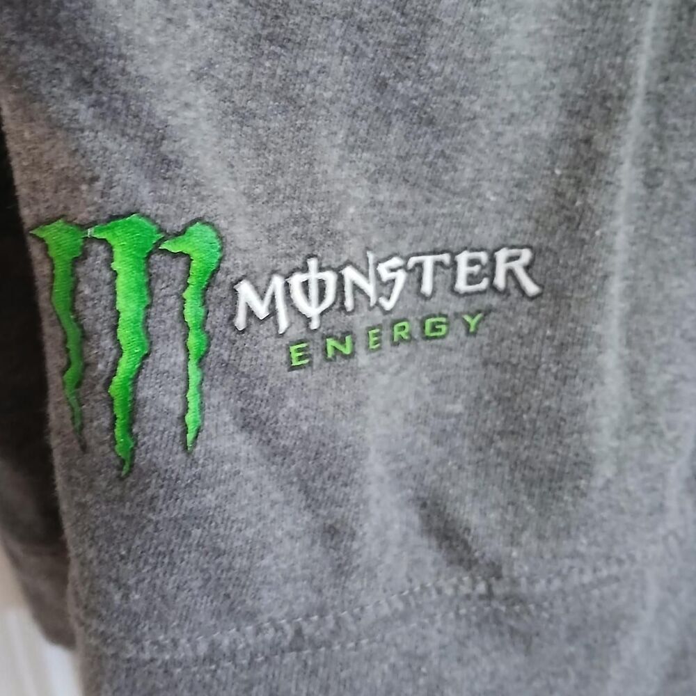 Y2K vintage Monster Energy Drink Graphic Cotton Grey Hoodie size small - Picture 5 of 6